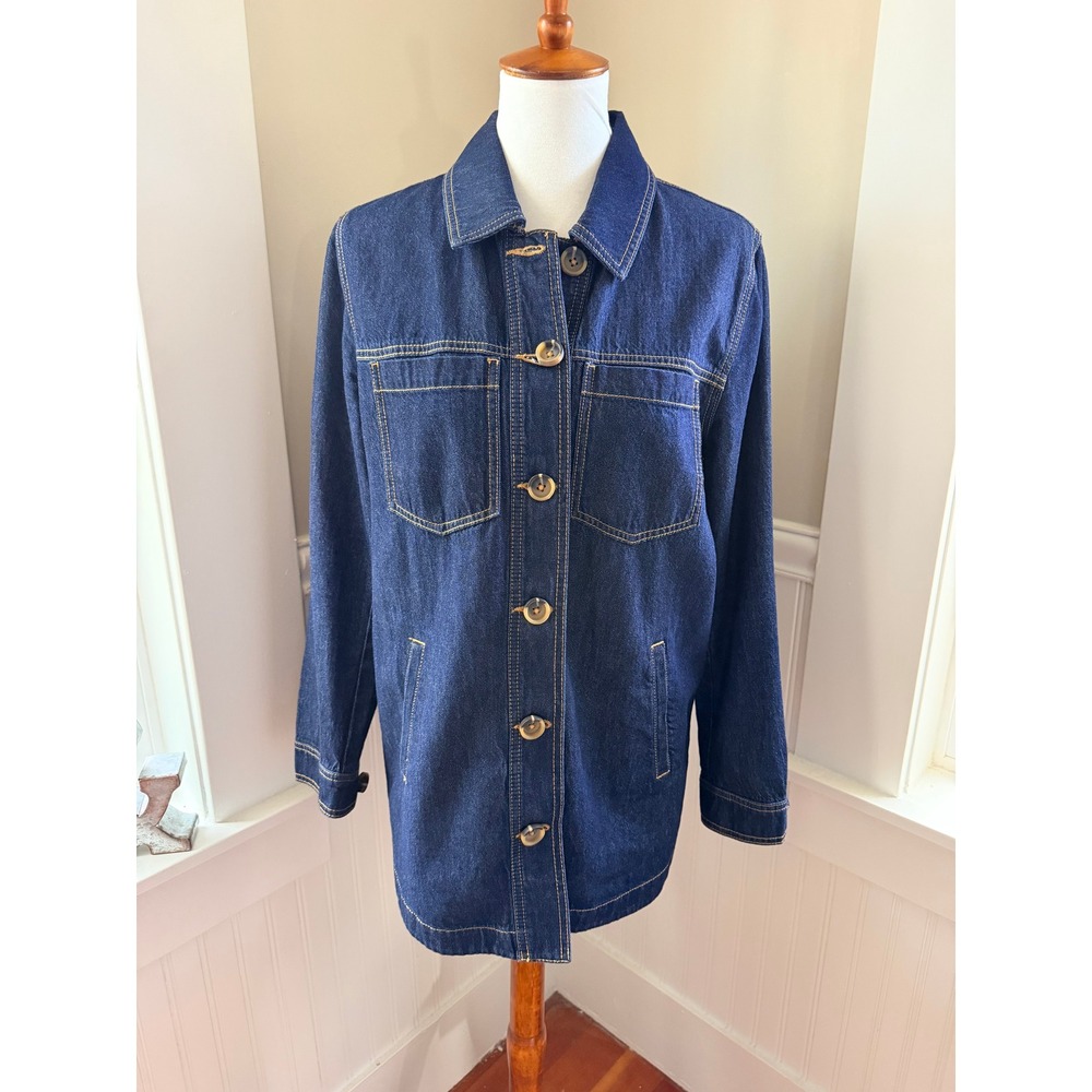 CAbi Chore Jacket Style 3910 Dark Wash Denim Belted Utility Jacket M - Picture 3 of 15